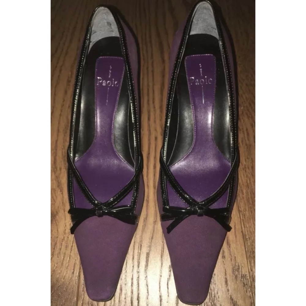 NEW Linea Paolo Purple Suede Black Patent Trim Kitten Heel Pump Shoes 4M